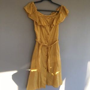BNWOT Yellow Zara Linen Dress with Ruffles